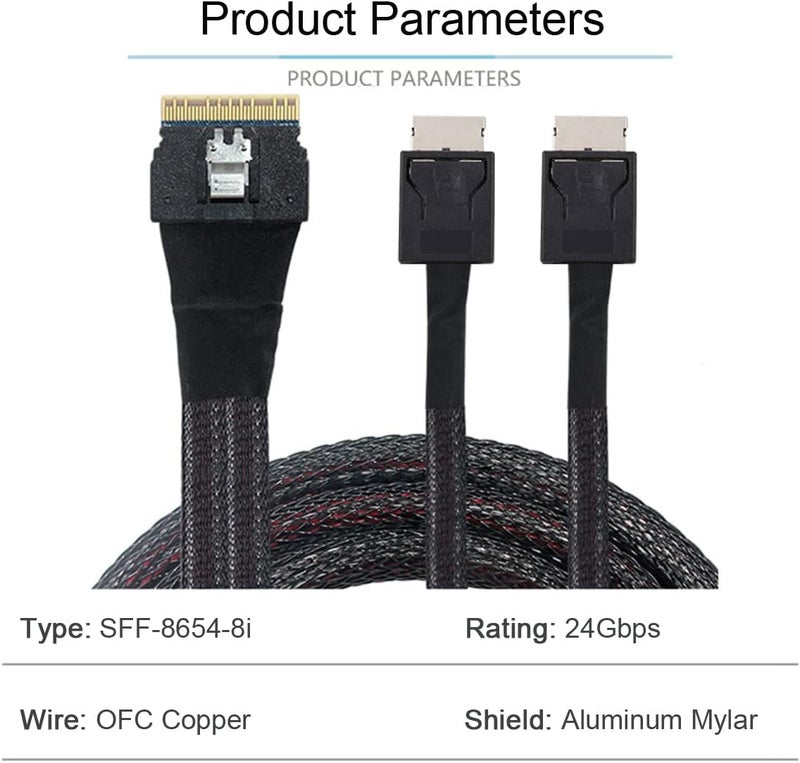 Cablecc PCI-E Ultraport Slimline SAS Slim 4.0 SFF-8654 8i 74pin to Dual Oculink SFF-8611 Cable 50cm PCI-Express - Image 4